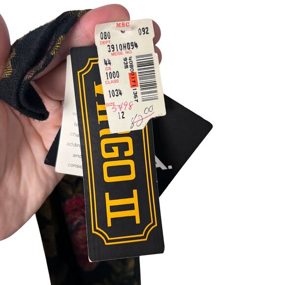 Vintage Virgo II Floral Jacquard Dress Black Gold Red Roses Puff Shoulder Sz 12 - Picture 11 of 13